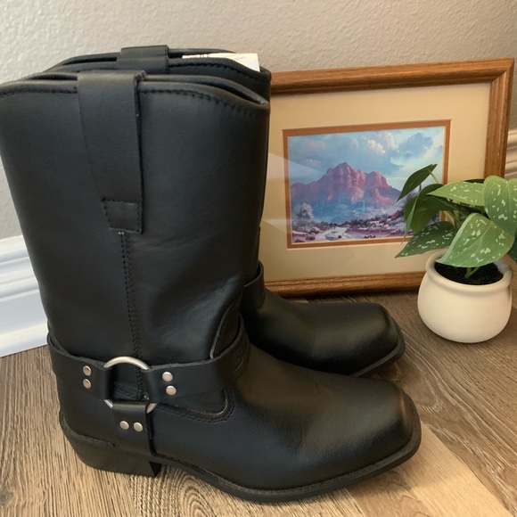 Motorcycle Work Leather black square toe boots - Picture 6 of 8